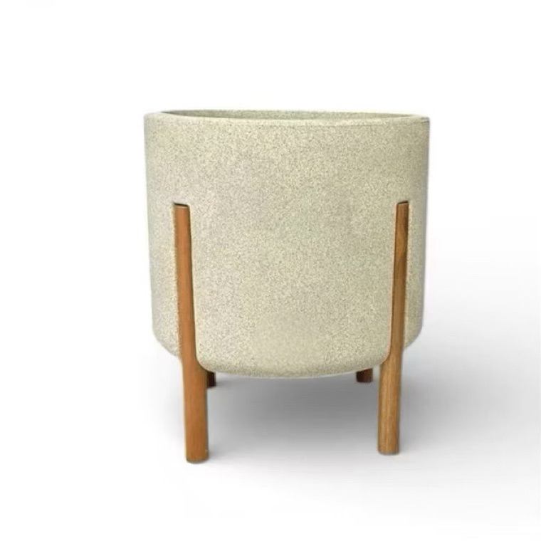 Vaso para planta Nordico P, cilíndrico com pé em madeira design moderno mulher/ mãe