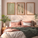 Kit 3 Quadros Decorativo Folha Verde Desenho Minimalista Neutro Natural Simples Com Moldura